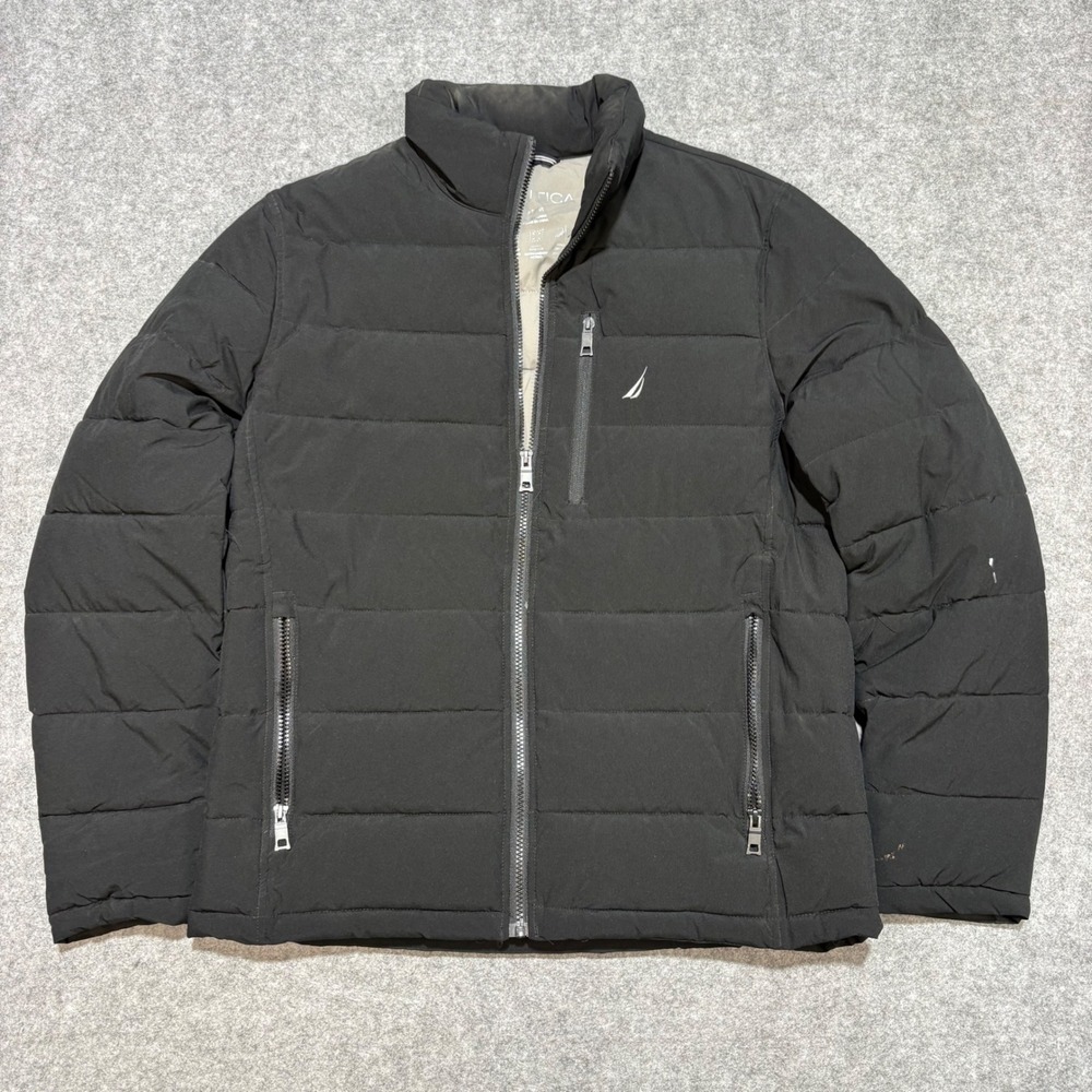 Nautica Mens Black Puffer Jacket Water Resistant Active Stretch Size Medium